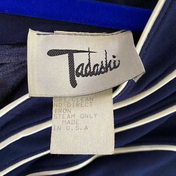 Vtg TADASHI Blue Formal Evening Long Sleeve Gown front slit S. - Picture 6 of 7